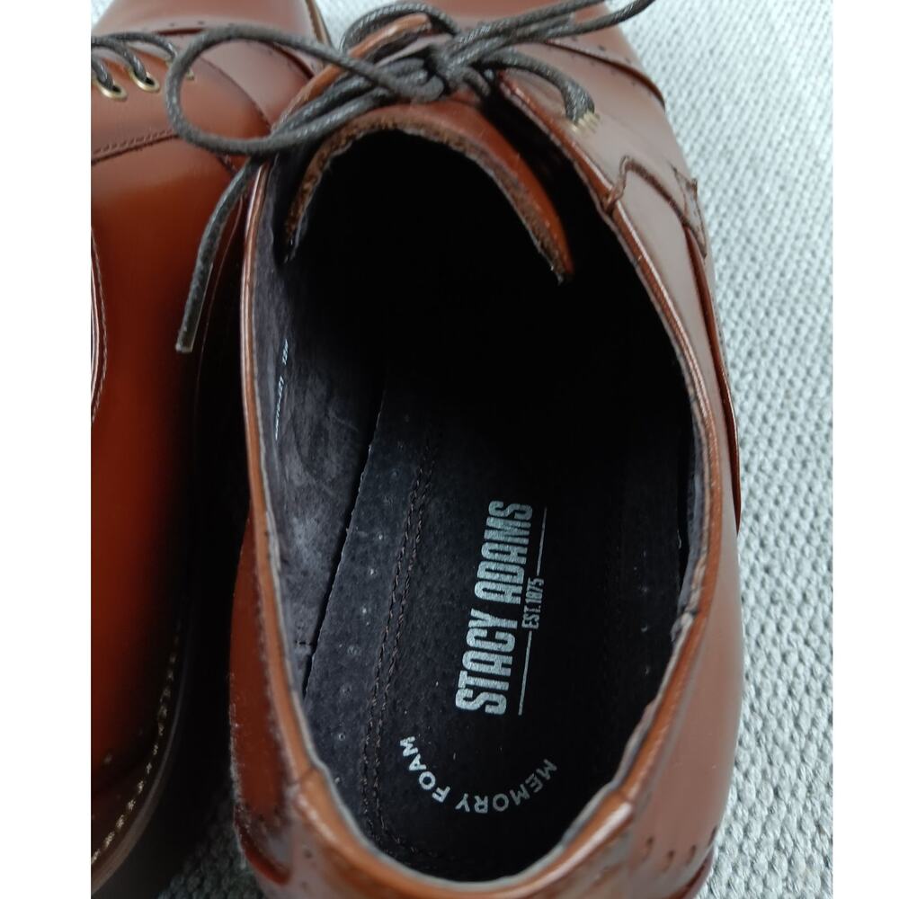 Stacy Adams Barcliff Dress Shoes Men's 12W Cherry Cognac Leather Oxford Cap Toe - Picture 6 of 10